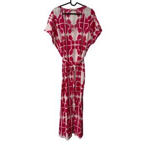 Beastly Threads Flower Block Print Caftan Belted Midi Dress Organic Cotton OS